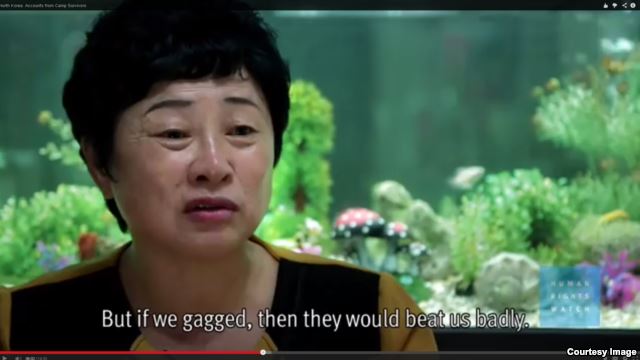 국제인권단체 휴먼라이츠워치가 최근 공개한 동영상에서 북한의 18호 수용소에 28년간 갇혀있었던 김혜숙 씨가 증언하고 있다. 휴먼라이츠워치 웹사이트에 게재된 동영상 장면. 