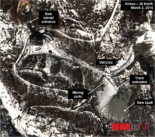 【서울=뉴시스】지난 3월2일 촬영된 북한 풍계리 핵 실험장 위성사진. (사진 출처: 북위 38도 웹사이트) 2014.03.21 2014-03-21