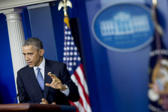 버락 오바마 미국 대통령이 19일 열린 기자회견에서 "소니가 북한 해커들의 위협을 받아 영화 '인터뷰'의 개봉을 취소한 것은 실수다"라고 말했다. /블룸버그 제공