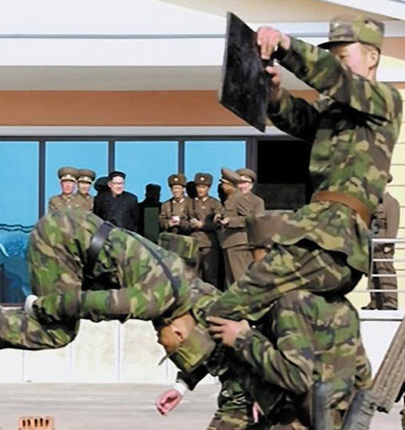 조선중앙TV가 방송한 북한 특수부대원의 격파 훈련 모습./조선일보DB