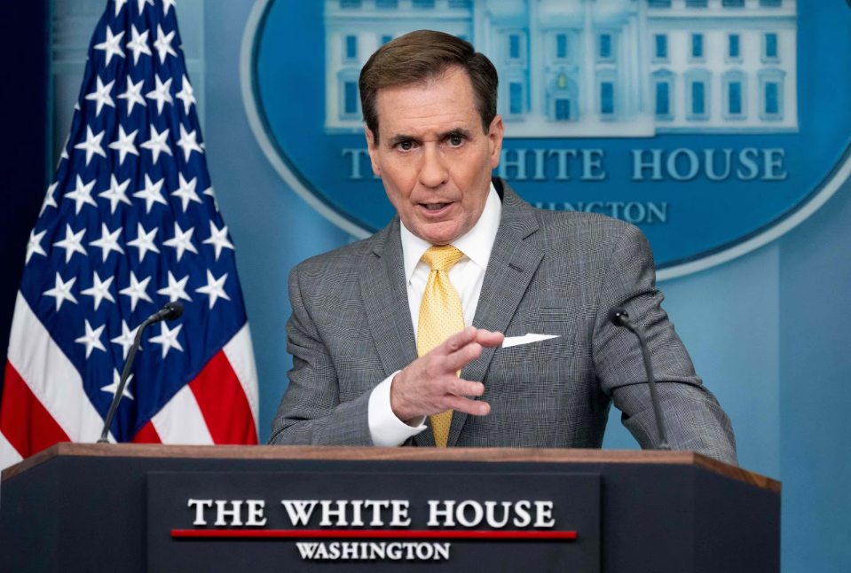 존 커비 백악관 국가안보회의 전략소통조정관이 9일 백악관에서 브리핑하고 있다. /AFP 연합뉴스