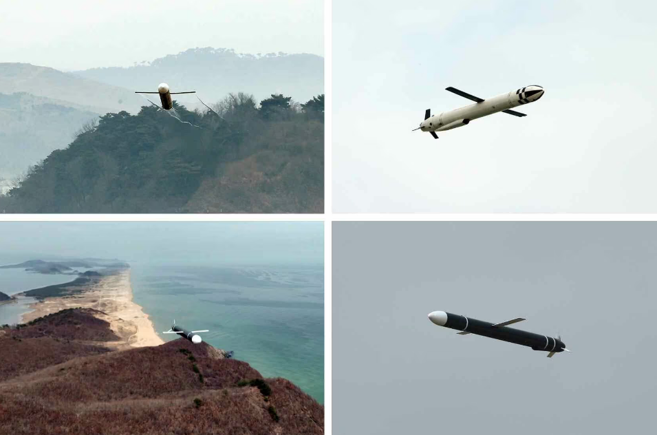 북한의 순항미사일 '화살-1형'과 '화살-2형'의 비행 모습. /노동신문 뉴스1