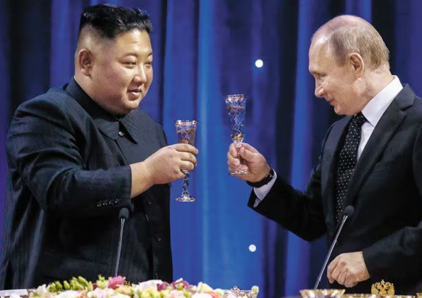 김정은 북한 국무위원장과 블라디미르 푸틴 러시아 대통령. /TASS 뉴스1