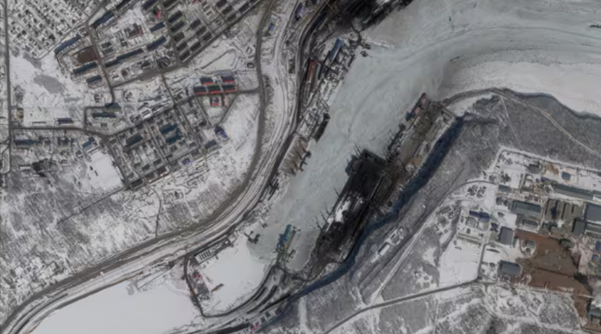 2024년 3월 10일 북한 화물선 ‘금야호’(IMO: 9004073)가 러시아 극동 바니노(VANINO)항에 정박한 모습을 촬영한 위성사진. /RFA