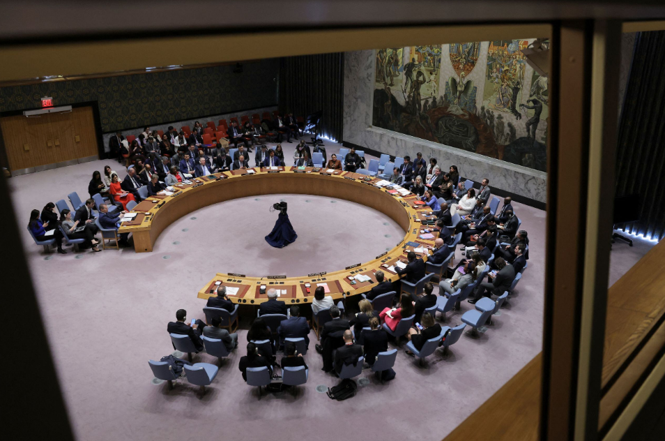 지난 25일 뉴욕 유엔본부에서 가자지구 사태에 관한 유엔 안보리 회의가 열리고 있다. /로이터 연합뉴스
