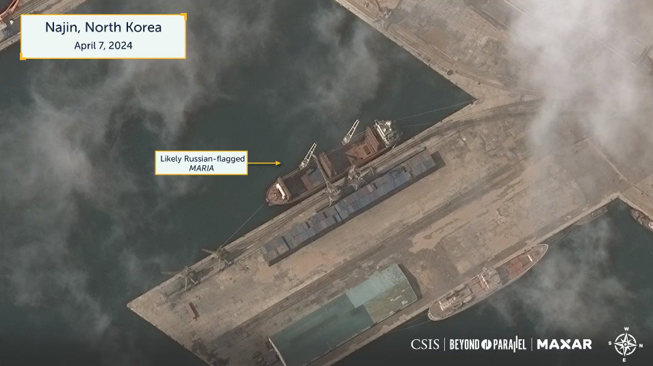 러시아 선적 화물선 ‘마리아호’로 보이는 선박이 북한 나진항에 정박한 모습. /전략국제문제연구소(CSIS) 엑스(X·옛 트위터)